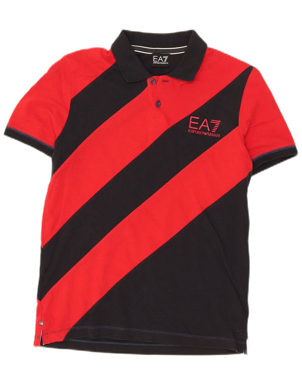 Emporio Armani Mens Graphic Polo Shirt Medium Black Striped Cotton