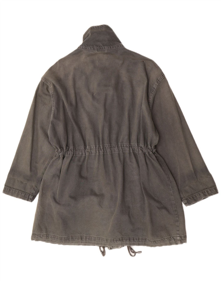 Zara Womens Oversized Denim Coat UK 10 Small Grey Cotton