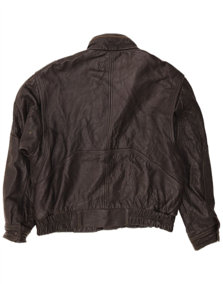 Vintage Mens Leather Jacket IT 56 3XL Black Leather