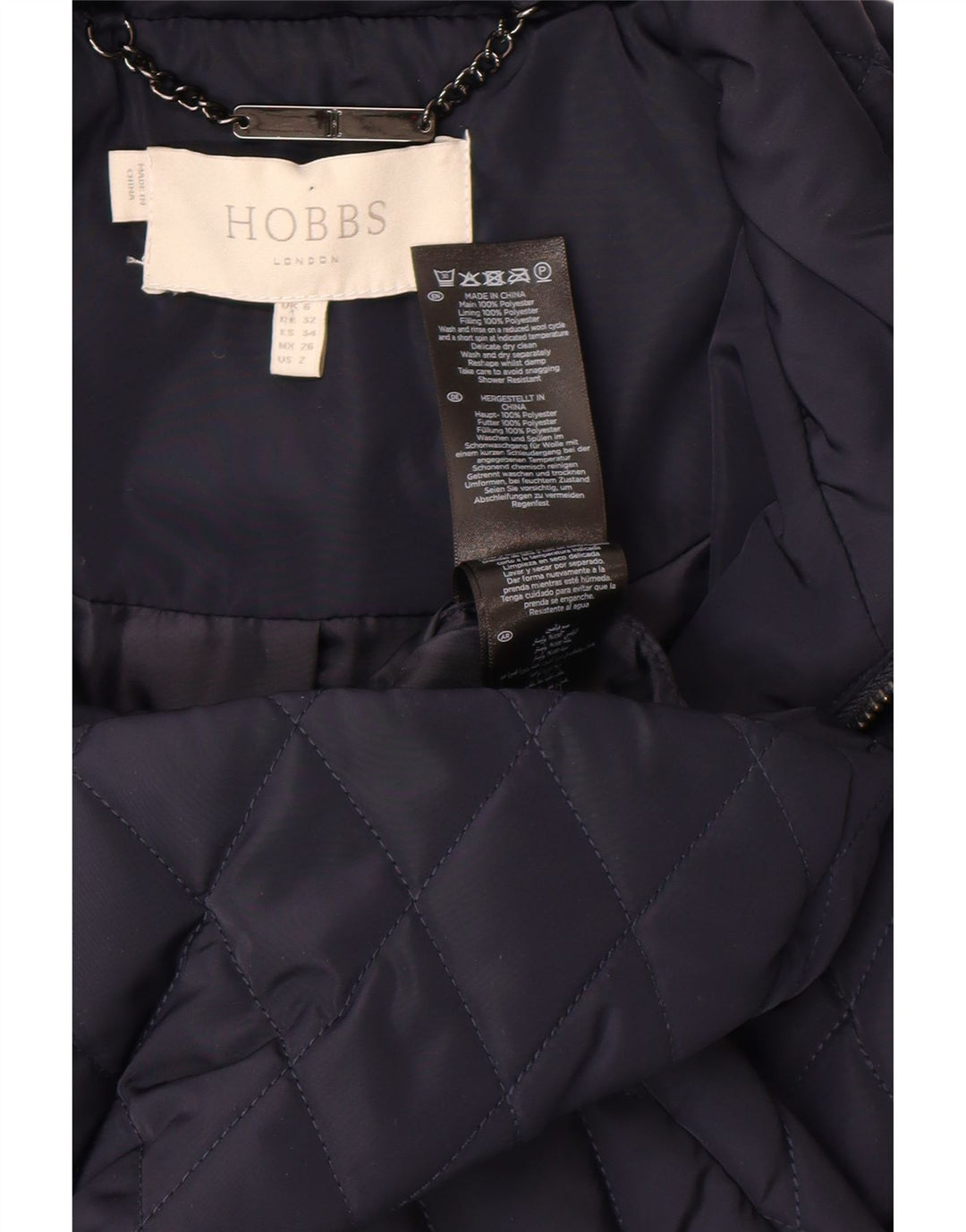 Hobbs Womens Quilted Padded Coat  UK 6 XS  Navy Blue Polyester