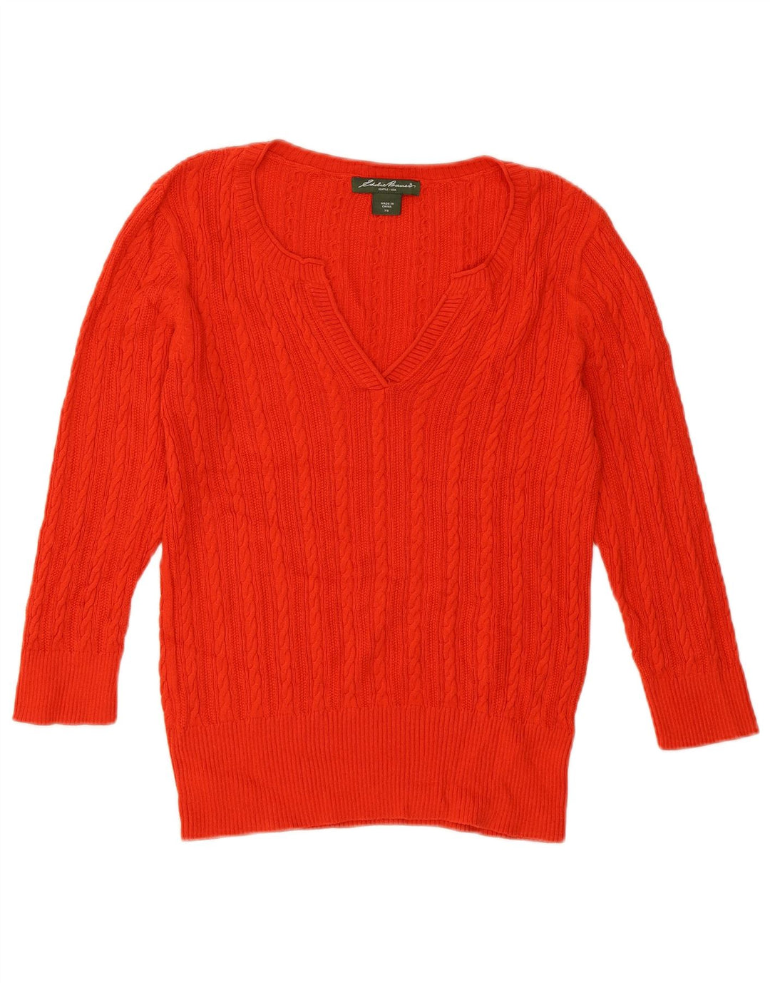 EDDIE BAUER Womens Oversized 3/4 Sleeve V-Neck Jumper Sweater UK 6 XS Red