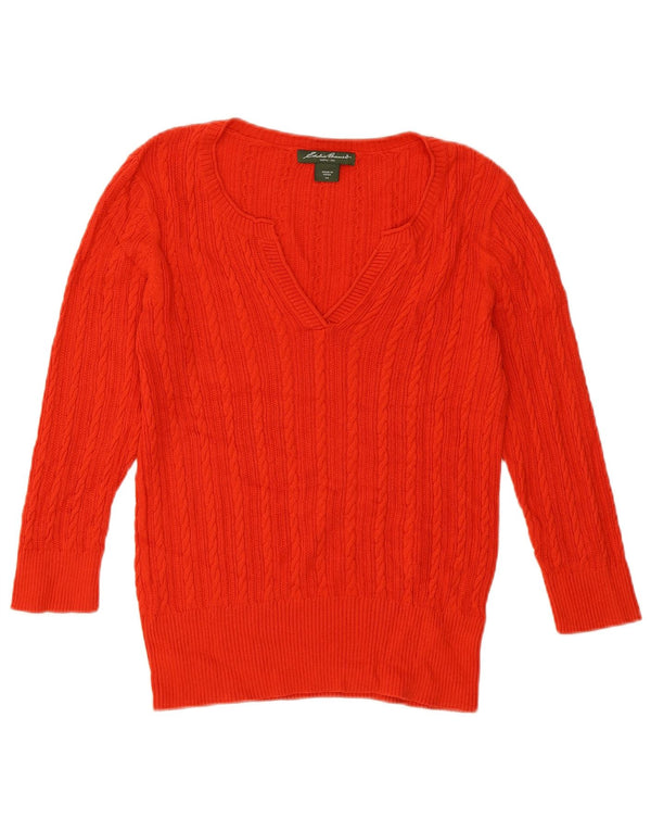 EDDIE BAUER Womens Oversized 3/4 Sleeve V-Neck Jumper Sweater UK 6 XS Red