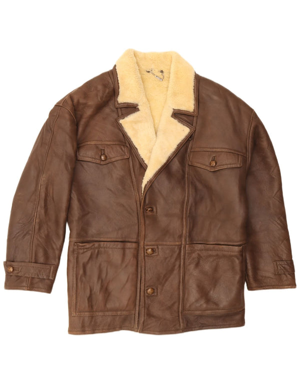 Mabrun Mens Shearling Jacket IT 54 2XL Brown Leather