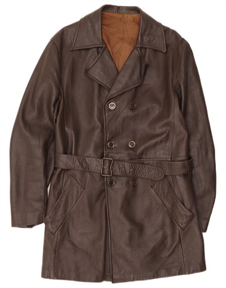Vintage Mens Leather Coat IT 54 XL Brown