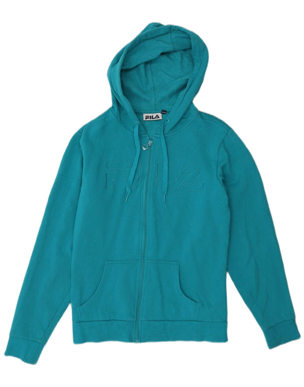 FILA Womens Graphic Zip Hoodie Sweater UK 18 XL Blue Cotton