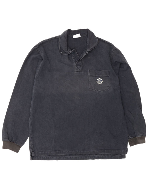 North Sails Mens Long Sleeve Rugby Polo Shirt Large Navy Blue Cotton