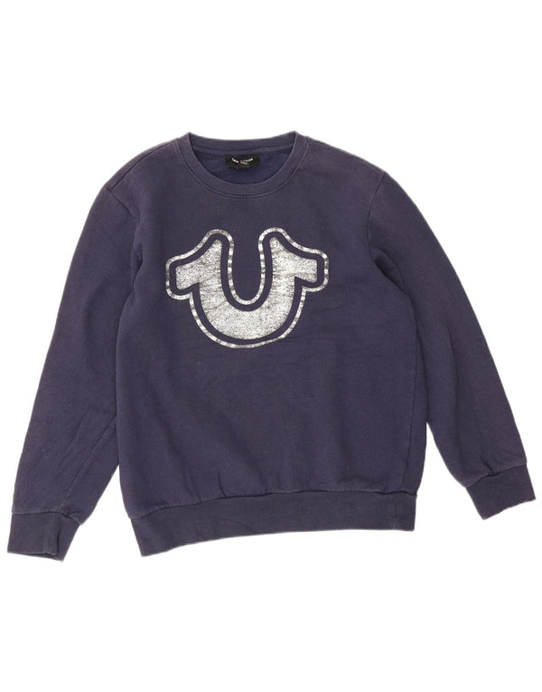 True Religion Mens Graphic Sweatshirt Jumper Medium Navy Blue Cotton