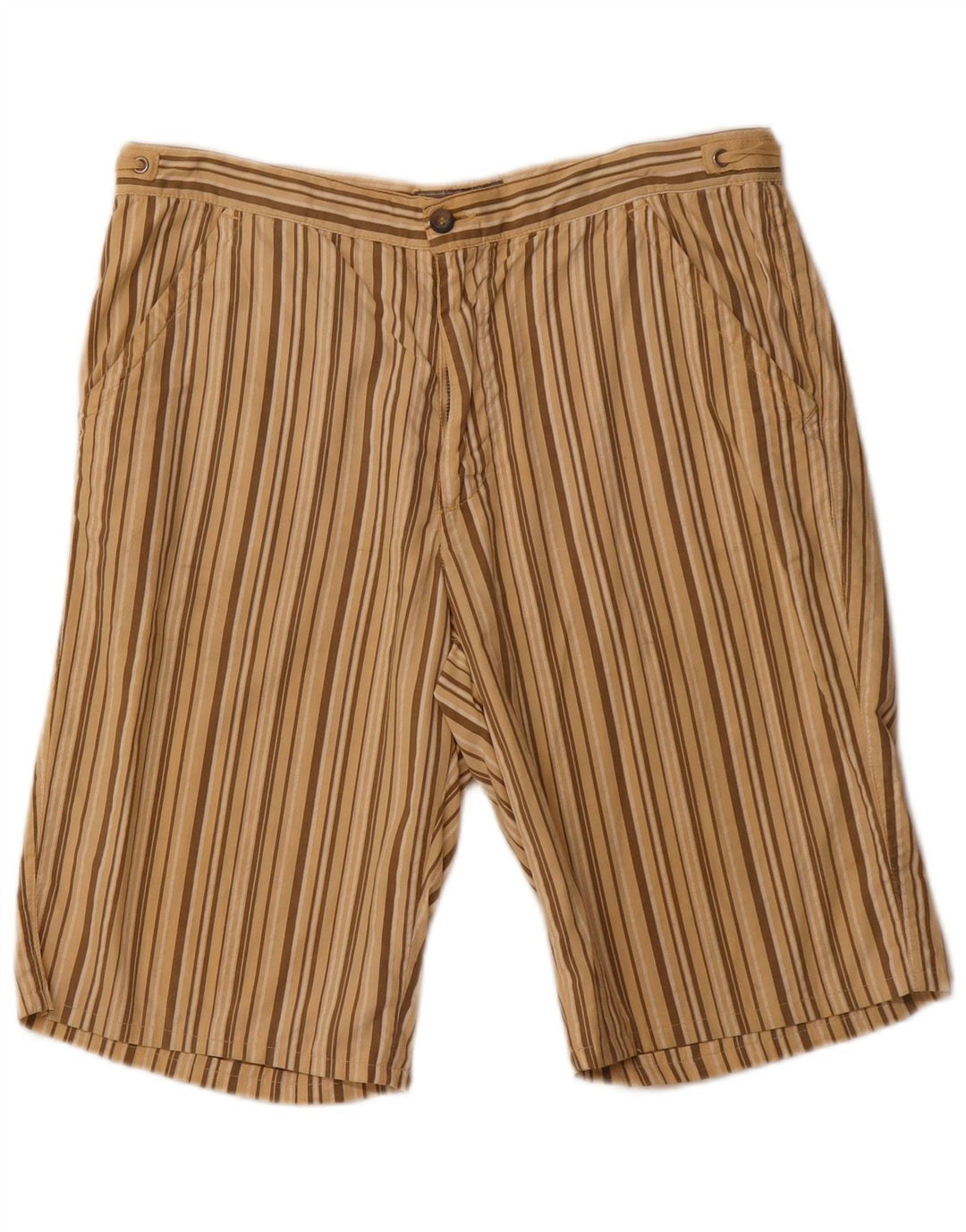 VINTAGE Mens Chino Shorts Medium W32 Beige Striped Cotton