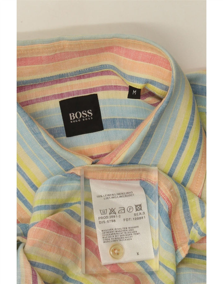 Hugo Boss Mens Shirt Medium Multicoloured Striped Linen