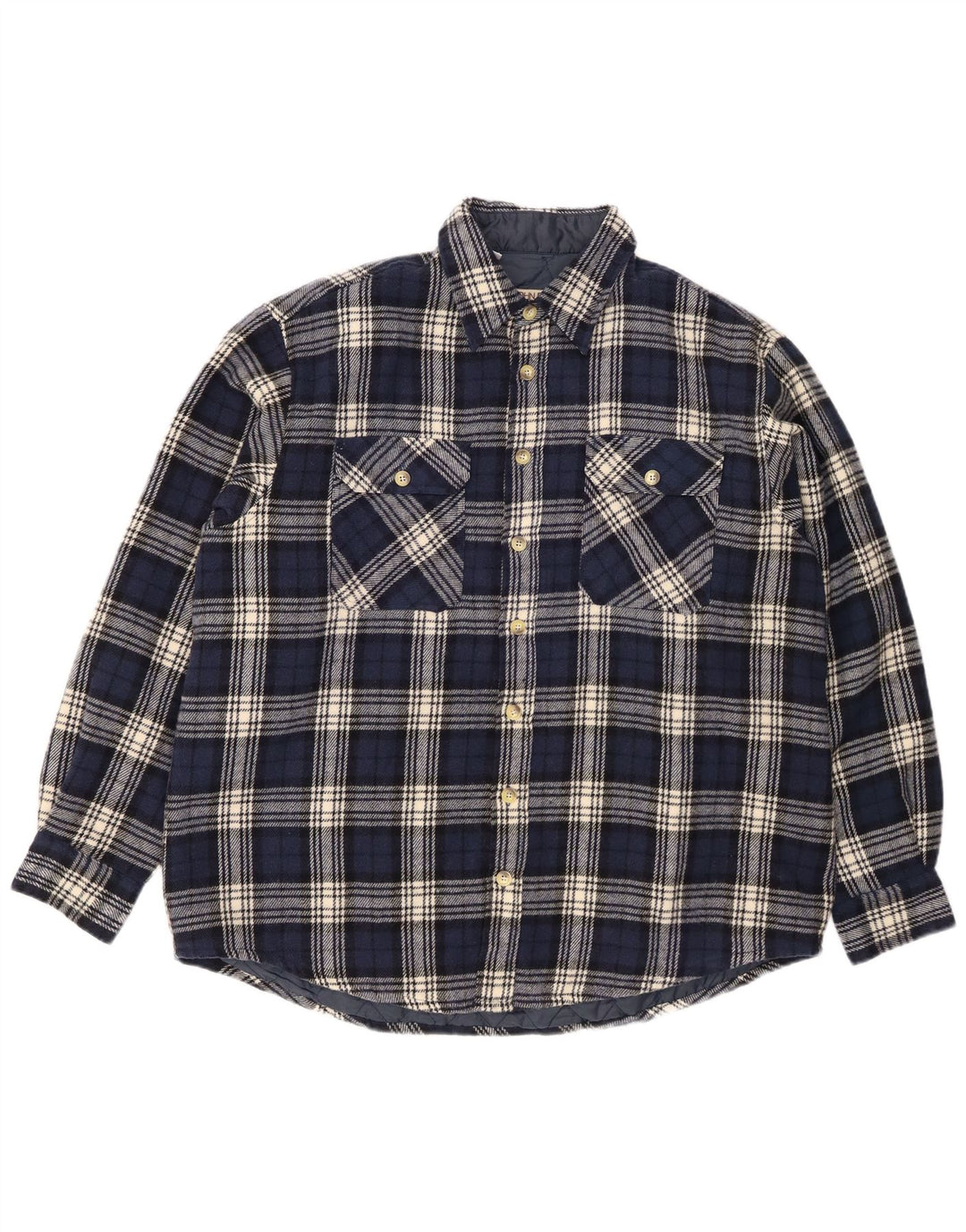 JOHN F GEE Mens Lumberjack Flannel Shirt Size 43/44 XL Navy Blue Check