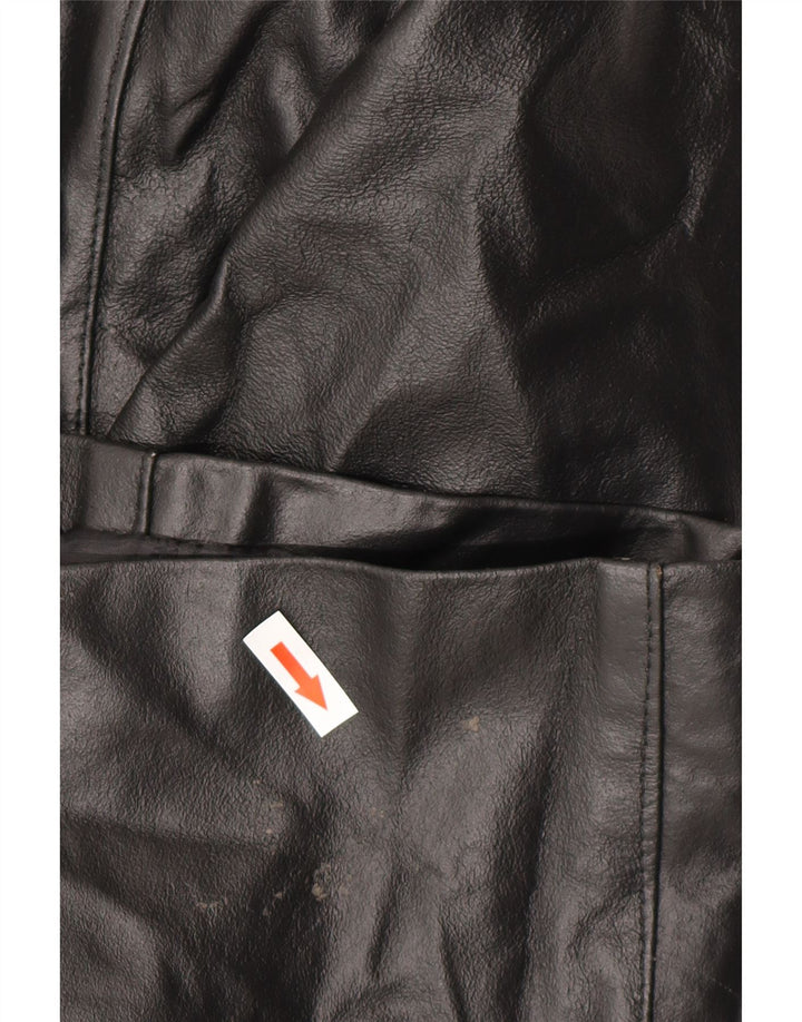 VINTAGE Womens Leather Coat IT 48 XL Black Leather
