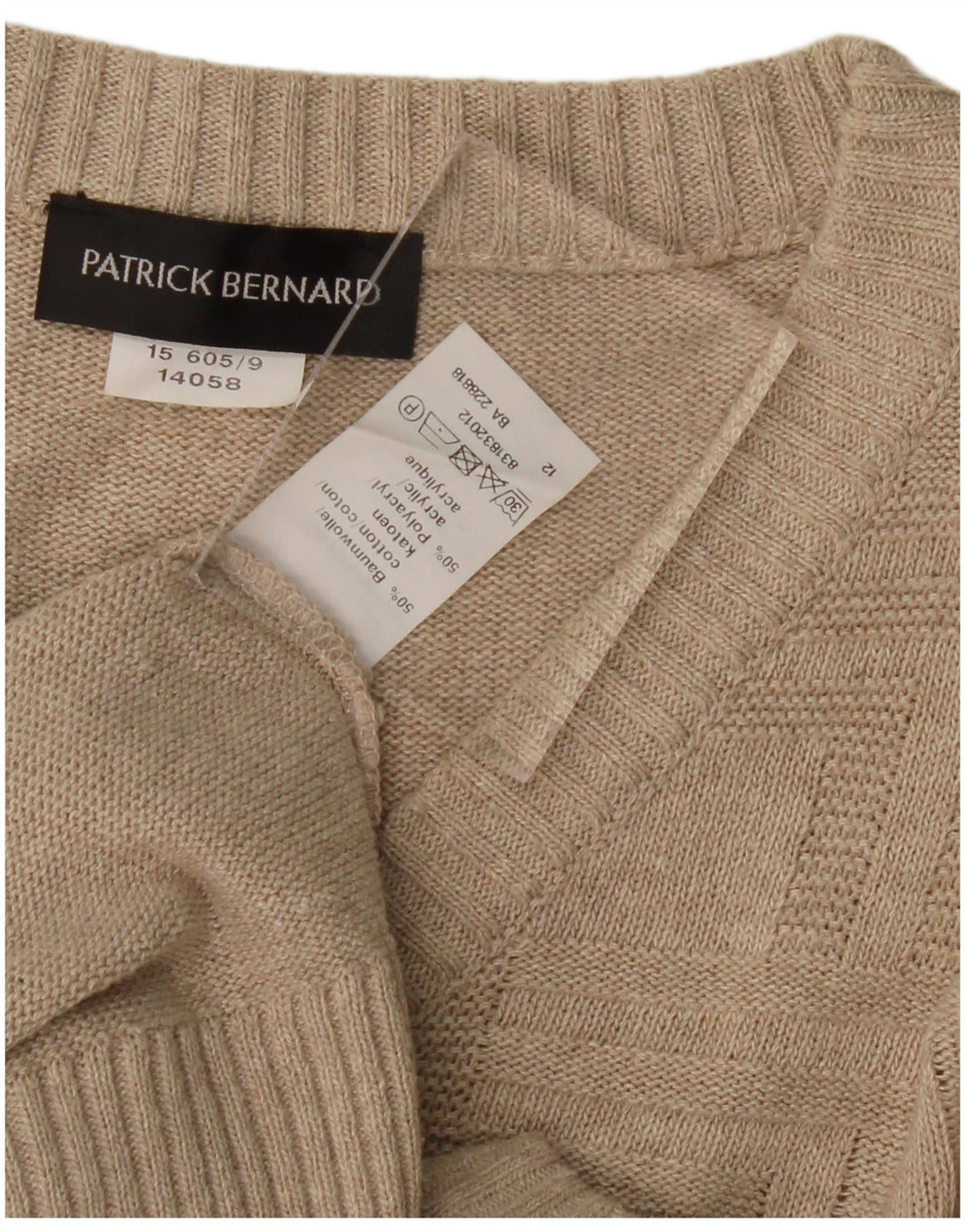 PATRICK BERNARD Mens Vest Tank Top XL Beige Argyle/Diamond Cotton