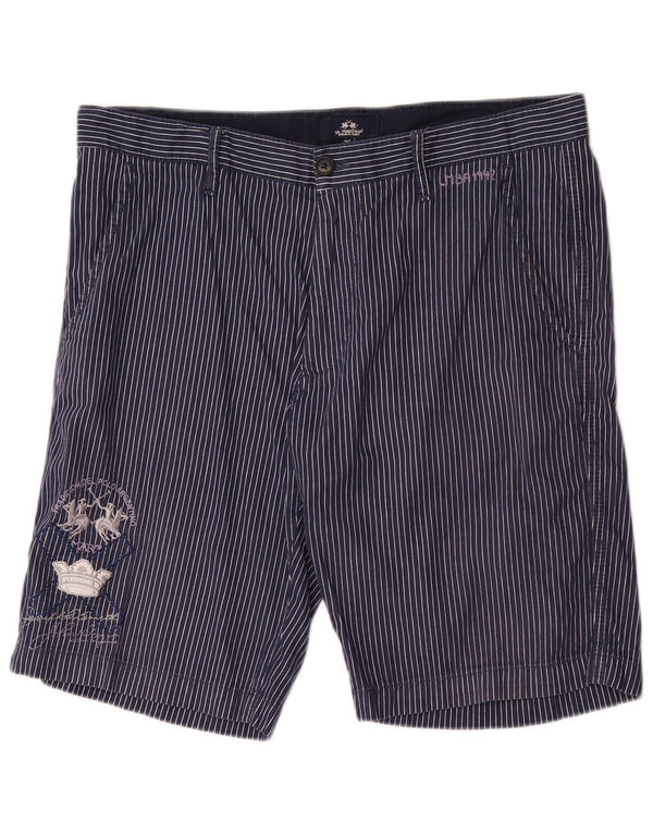 La Martina Mens Chino Shorts W36 Large Navy Blue Pinstripe Cotton