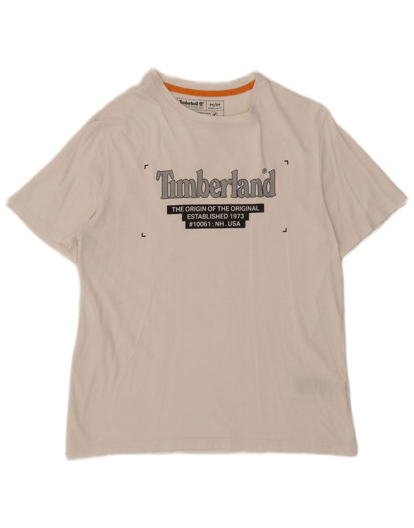 Timberland Mens Graphic T-Shirt Top Medium White Cotton