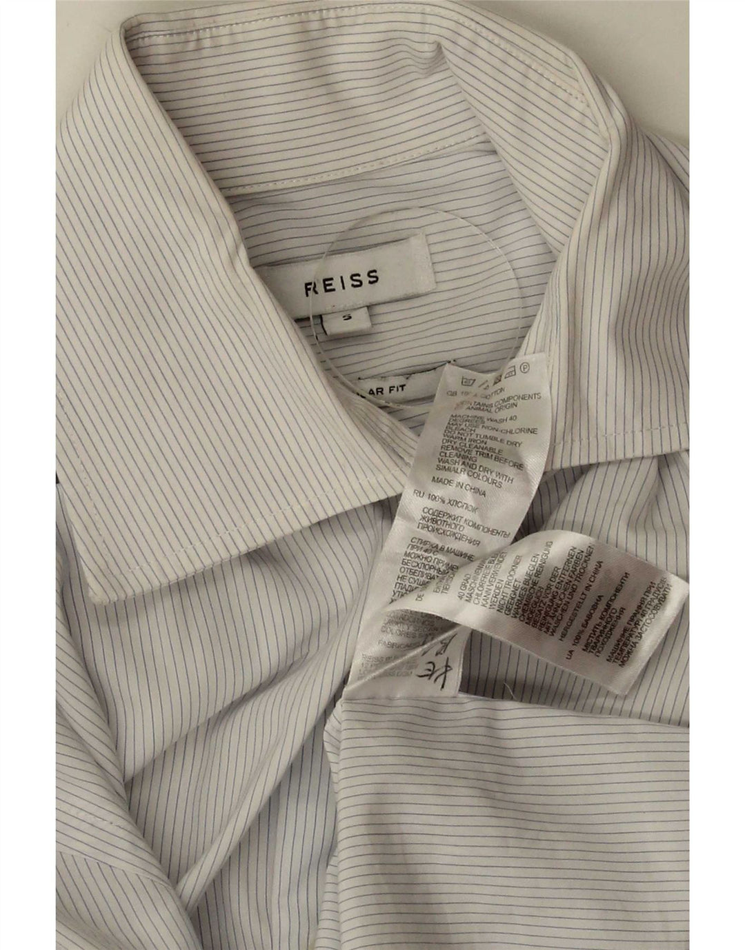 Reiss Mens Regular Fit Shirt Small White Pinstripe Cotton