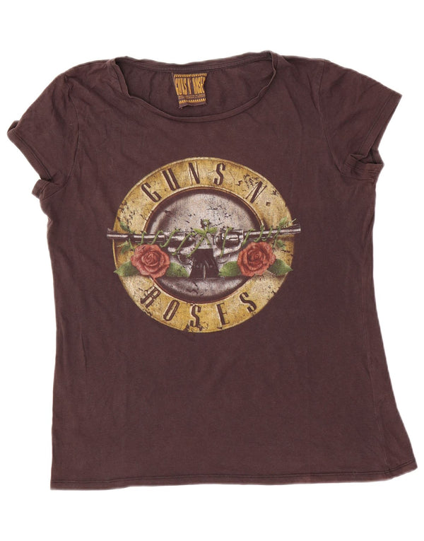 Guns N' Roses Womens Graphic T-Shirt Top UK 14 Large Brown Cotton
