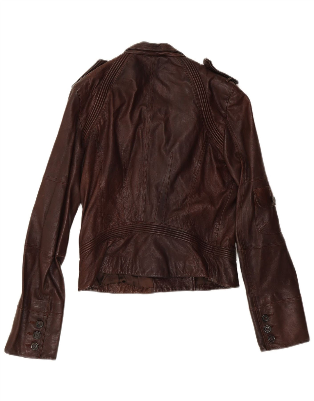 Karen Millen Womens Crop Military Leather Jacket UK 12 Medium Brown Leather