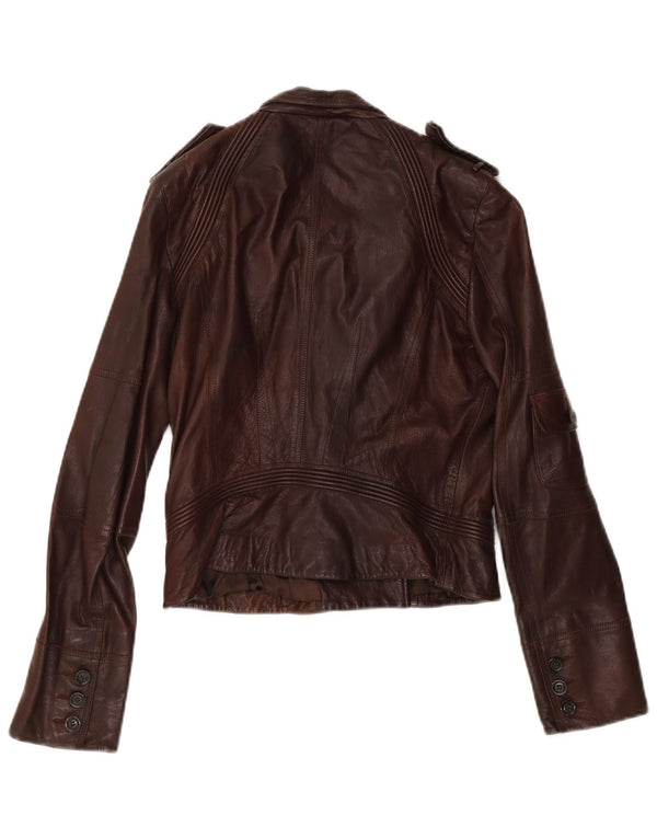 Karen Millen Womens Crop Military Leather Jacket UK 12 Medium Brown Leather