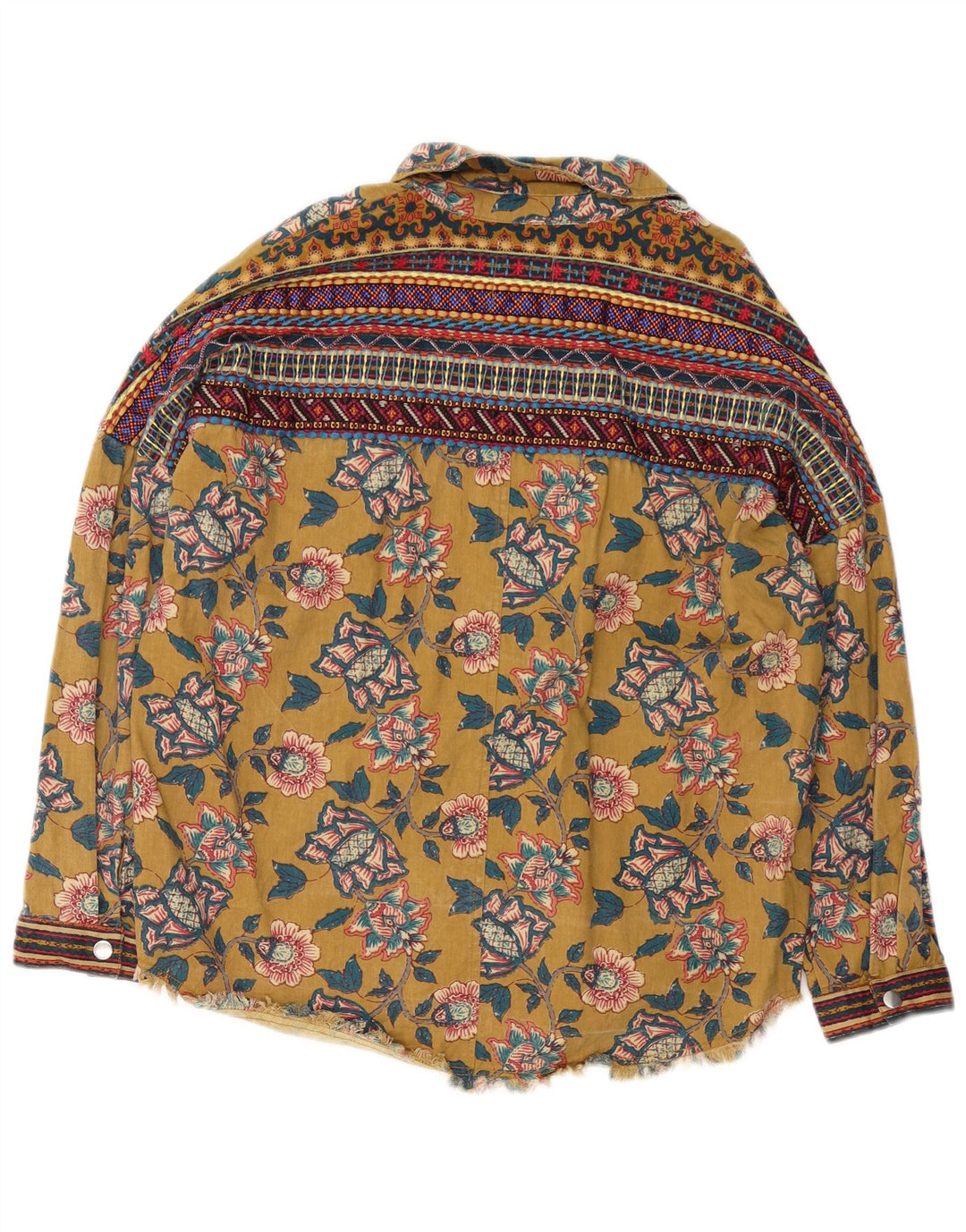 Zara Womens Oversized Shirt UK 10 Small Khaki Floral