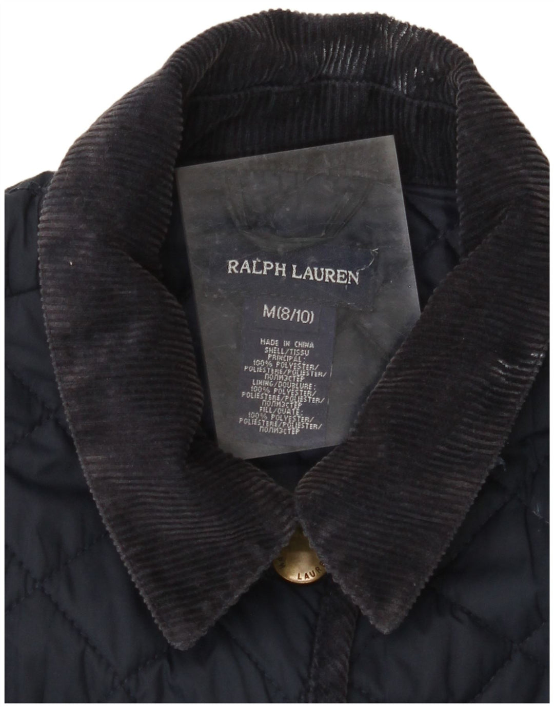 RALPH LAUREN Girls Quilted Jacket 8-9 Years Medium Navy Blue Polyester