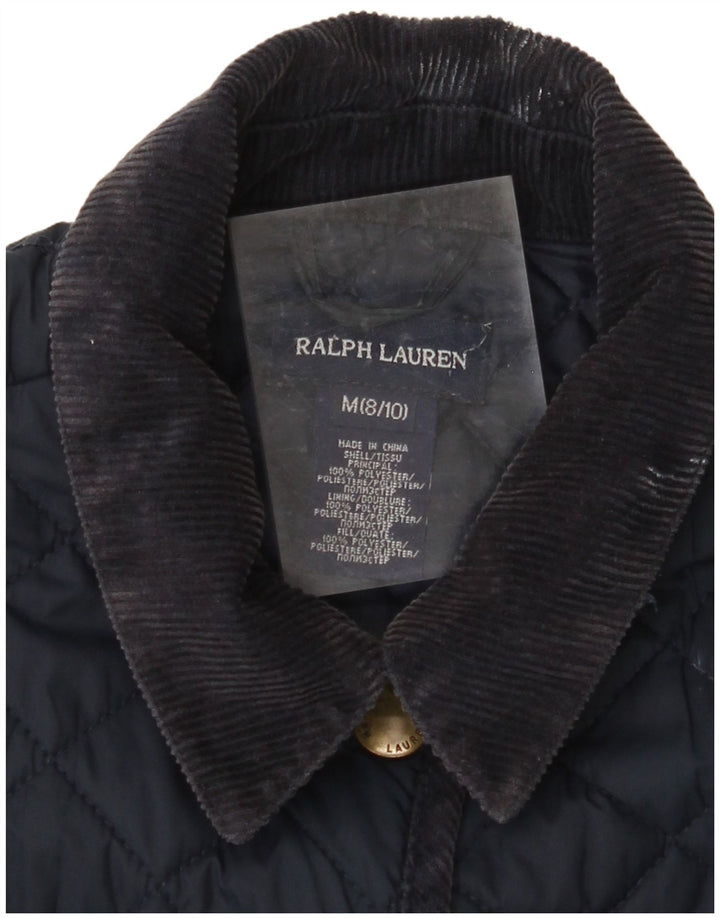 RALPH LAUREN Girls Quilted Jacket 8-9 Years Medium Navy Blue Polyester