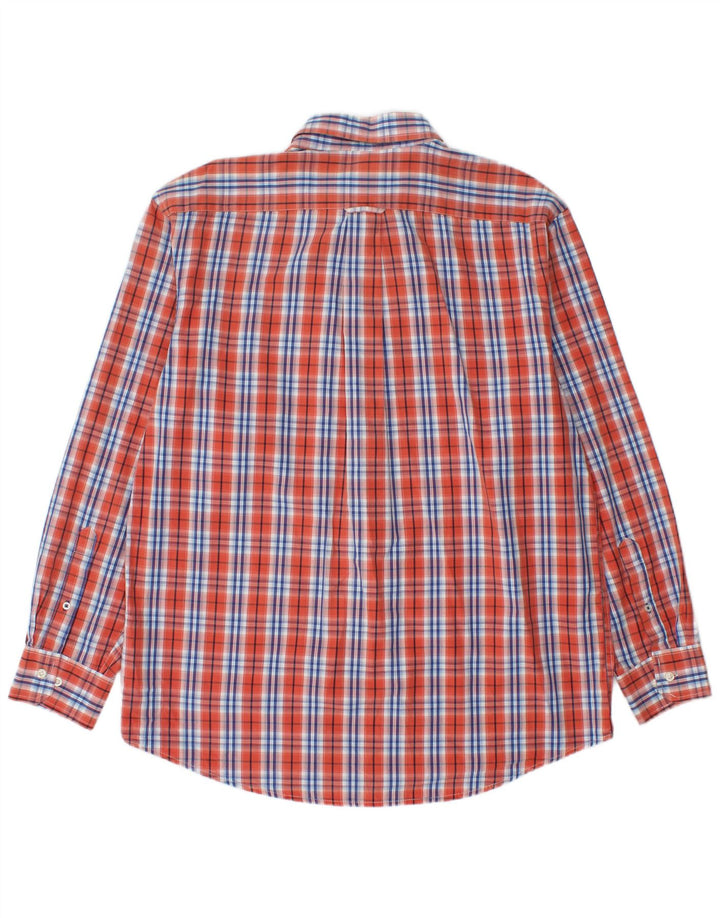 Izod Mens Shirt Large Orange Check Cotton