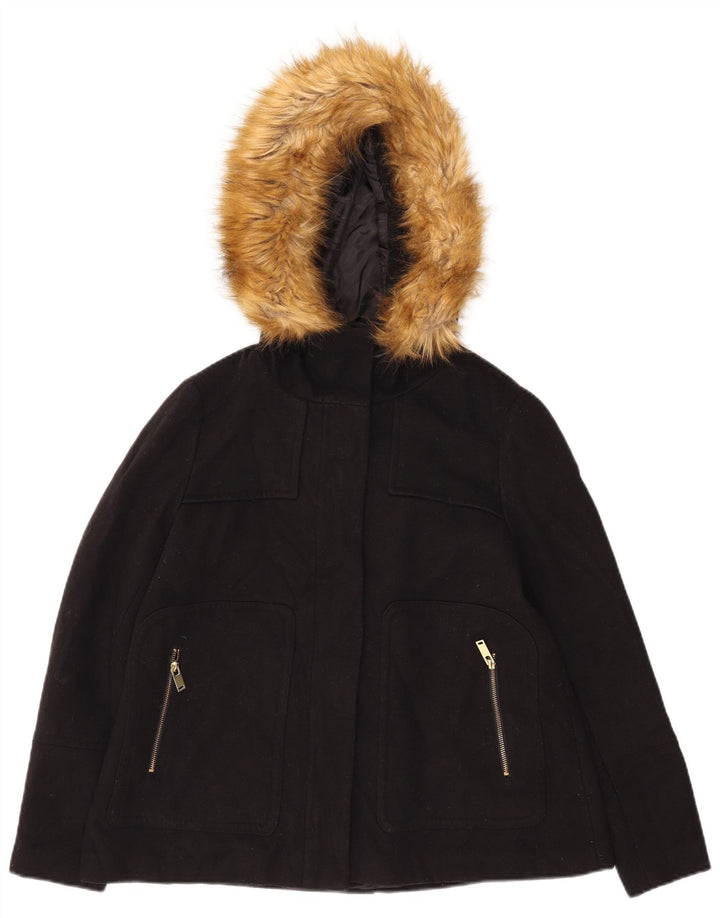 Zara Womens Hooded Bomber Jacket UK 14 Medium Black Polyester