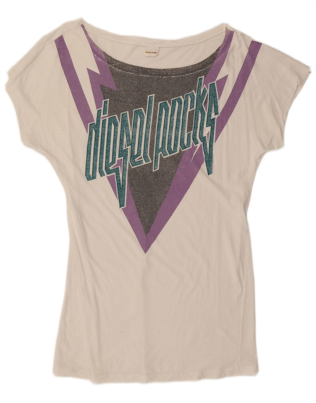 DIESEL Womens Graphic T-Shirt Top UK 10 Small White