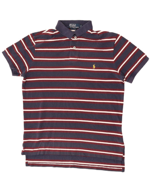 Polo Ralph Lauren Mens Custom Fit Polo Shirt Large Navy Blue Striped Cotton