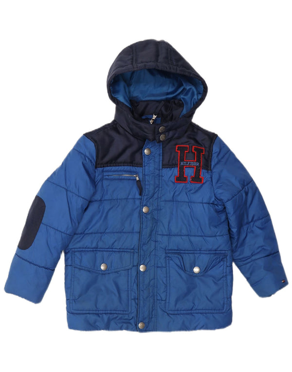 TOMMY HILFIGER Boys Graphic Padded Jacket 4-5 Years XS Blue Colourblock