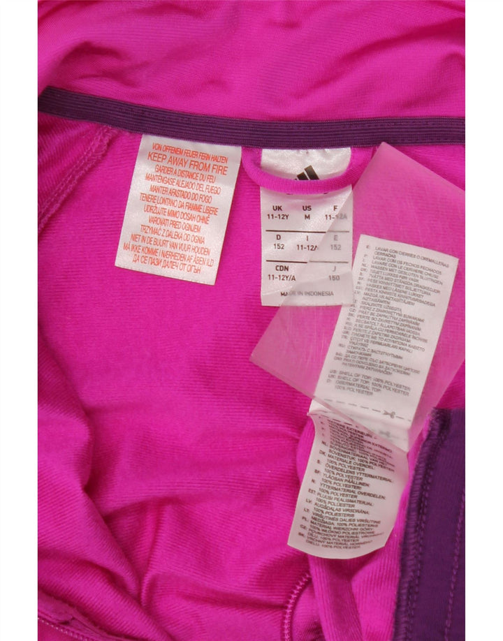 ADIDAS Girls Tracksuit Top Jacket 11-12 Years Pink Colourblock Polyester
