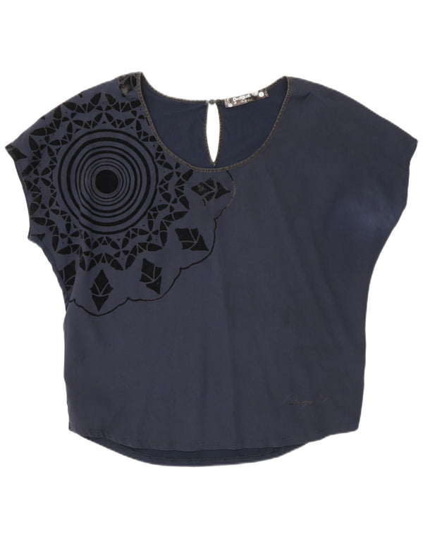 Desigual Womens Graphic Blouse Top UK 16 Large Navy Blue Geometric