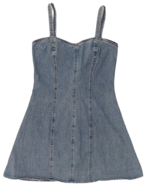 Vintage Womens Sleeveless Mini Denim Dress UK 12 Medium Blue Cotton