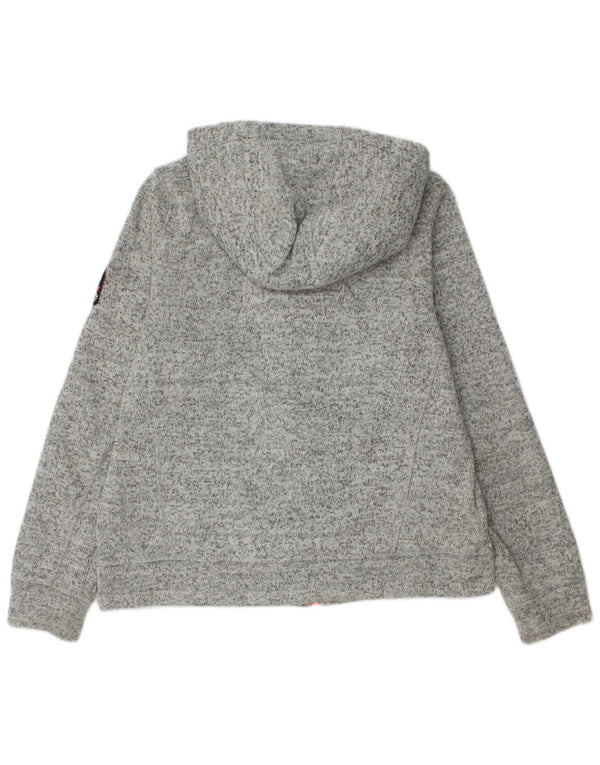 Superdry Womens Zip Hoodie Sweater UK 16 Large Grey Flecked Polyester