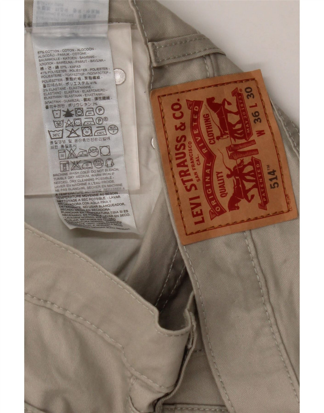 LEVI'S Mens 514 Straight Casual Trousers W36 L30 Beige Cotton