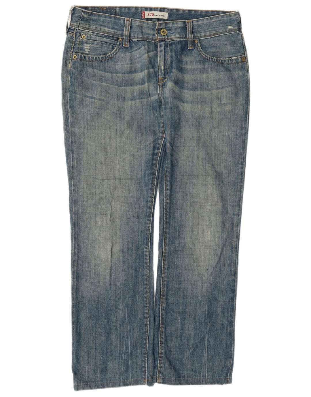 Levi's Womens 570 Distressed Straight Jeans W32 L28 Blue Cotton