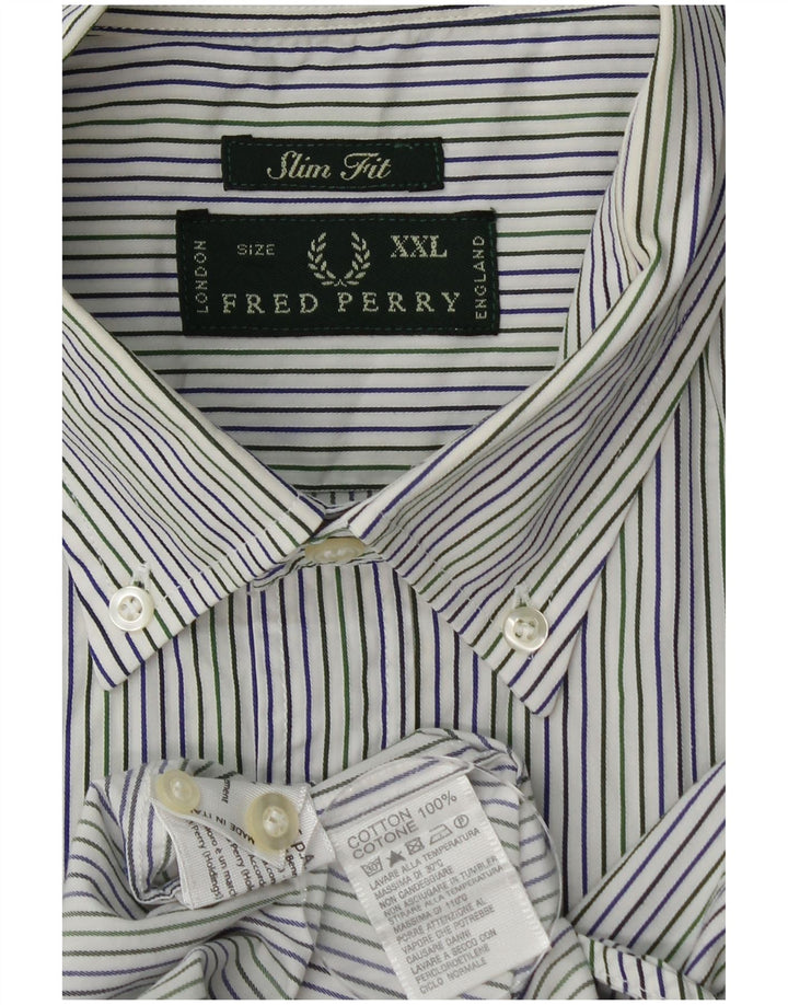 FRED PERRY Mens Slim Fit Shirt 2XL Blue Pinstripe Cotton