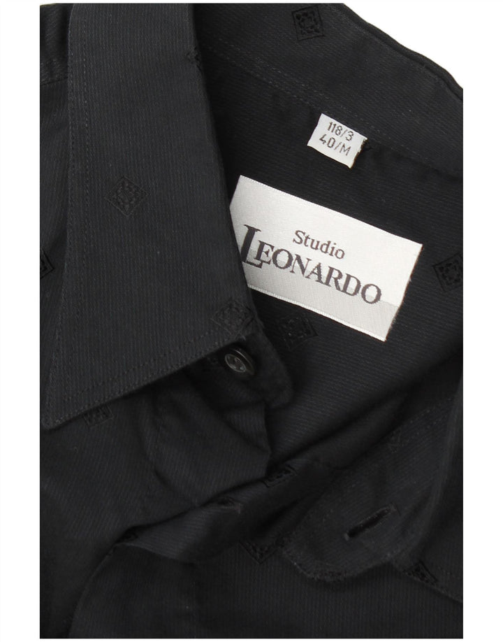 Studio Leonardo Mens Short Sleeve Shirt Size 40 Medium Black Geometric