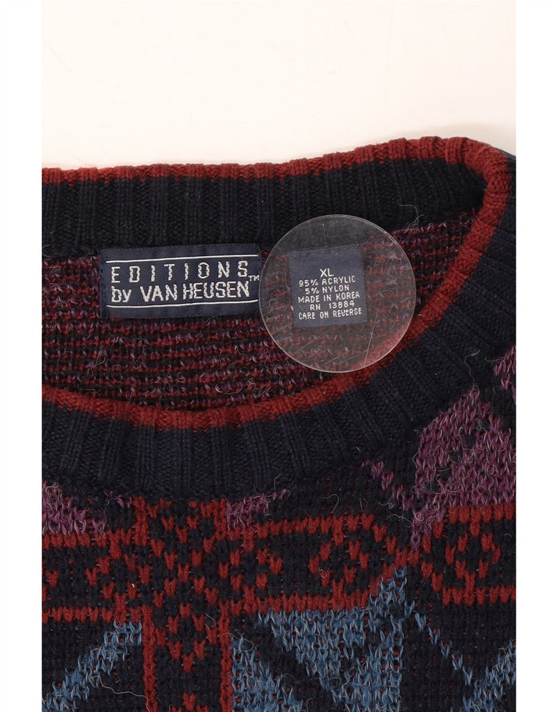 VAN HEUSEN Mens Boat Neck Jumper Sweater XL Multicoloured Geometric Vintage Van Heusen and Second-Hand Van Heusen from Messina Hembry 