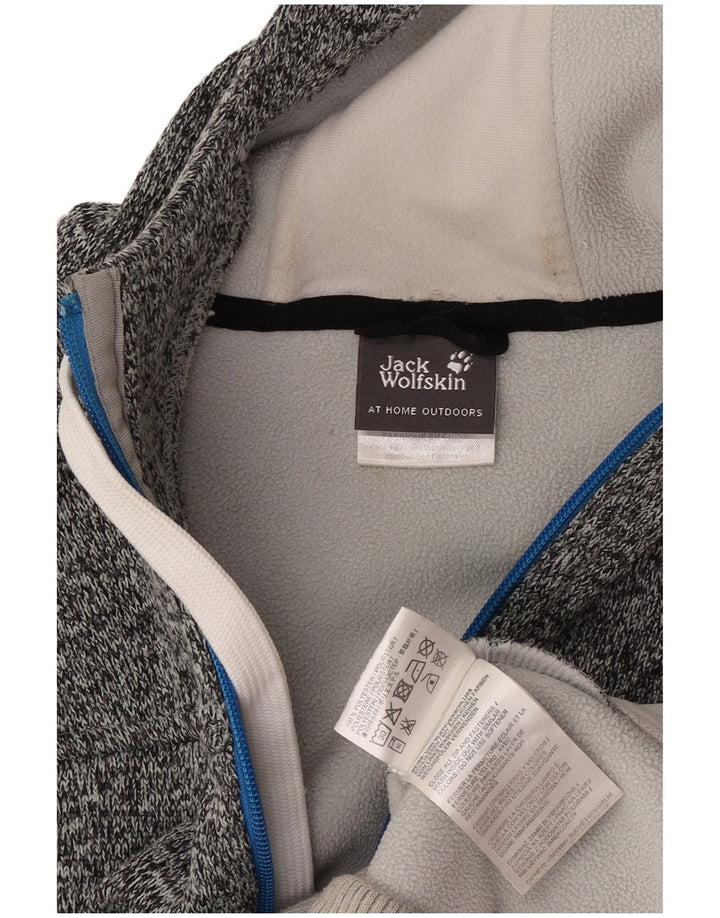 Jack Wolfskin Mens Graphic Zip Hoodie Sweater Large Grey Flecked Polyester