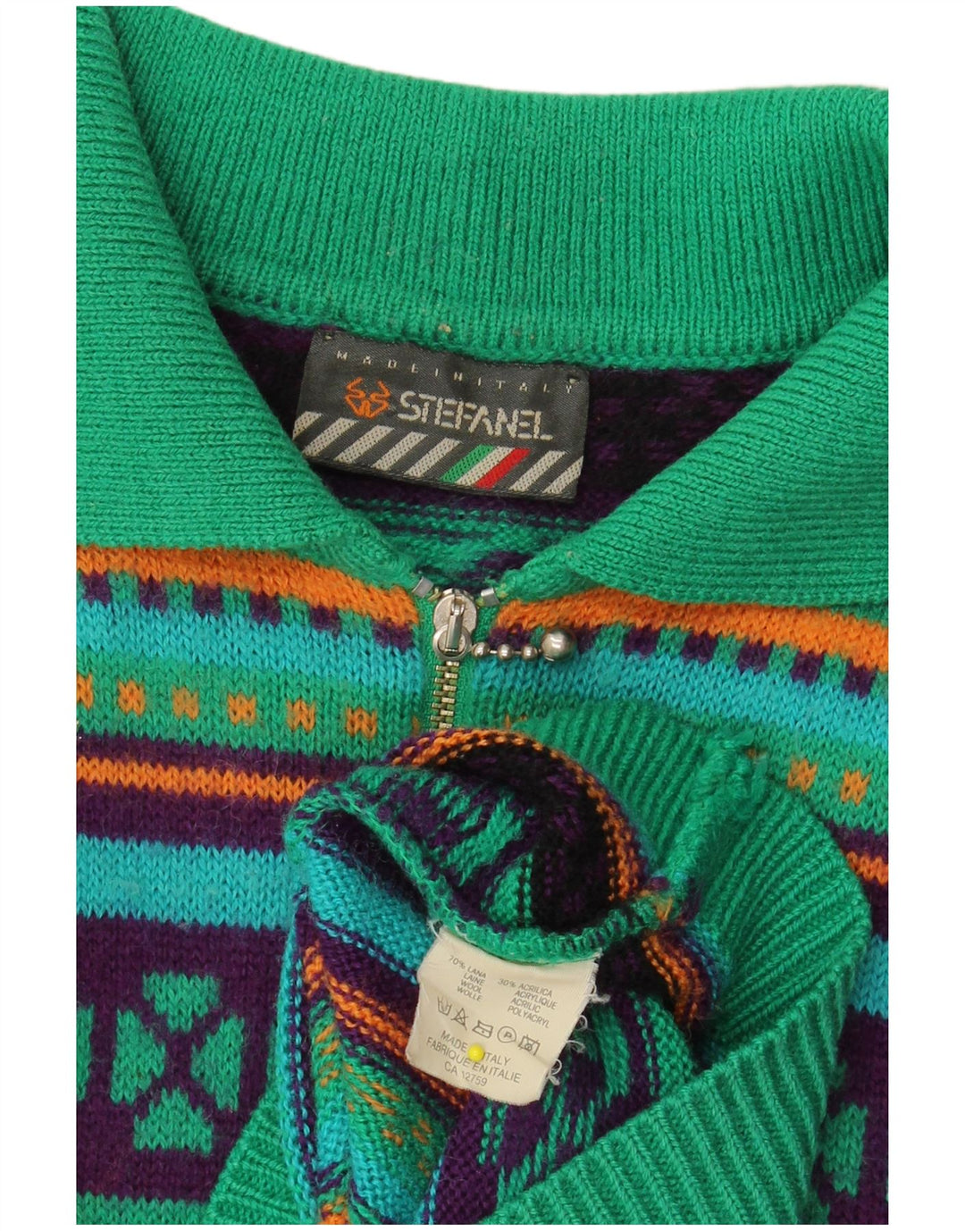 STEFANEL Womens Knit Long Sleeve Polo Dress UK 14 Medium Green Geometric