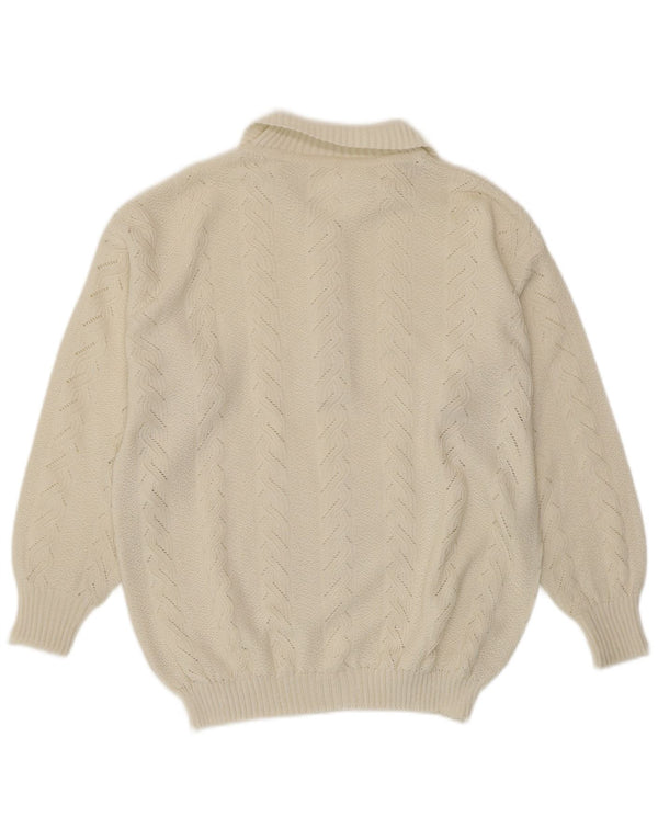 VINTAGE Womens Polo Neck Jumper Sweater UK 14 Medium Off White