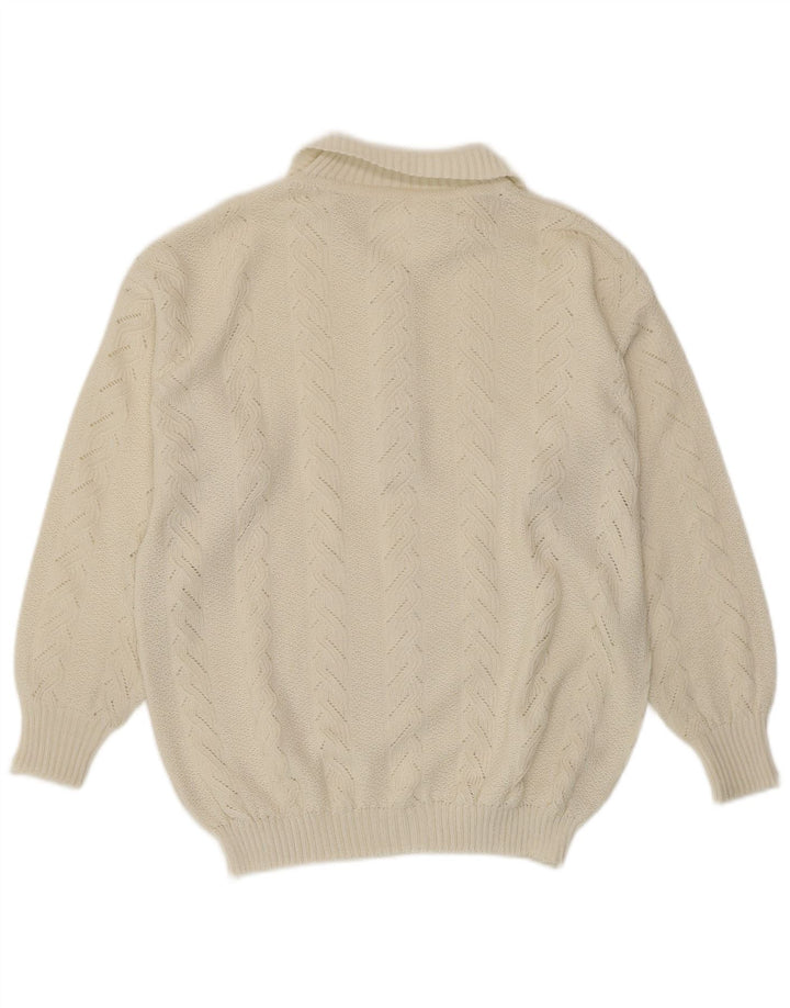 VINTAGE Womens Polo Neck Jumper Sweater UK 14 Medium Off White