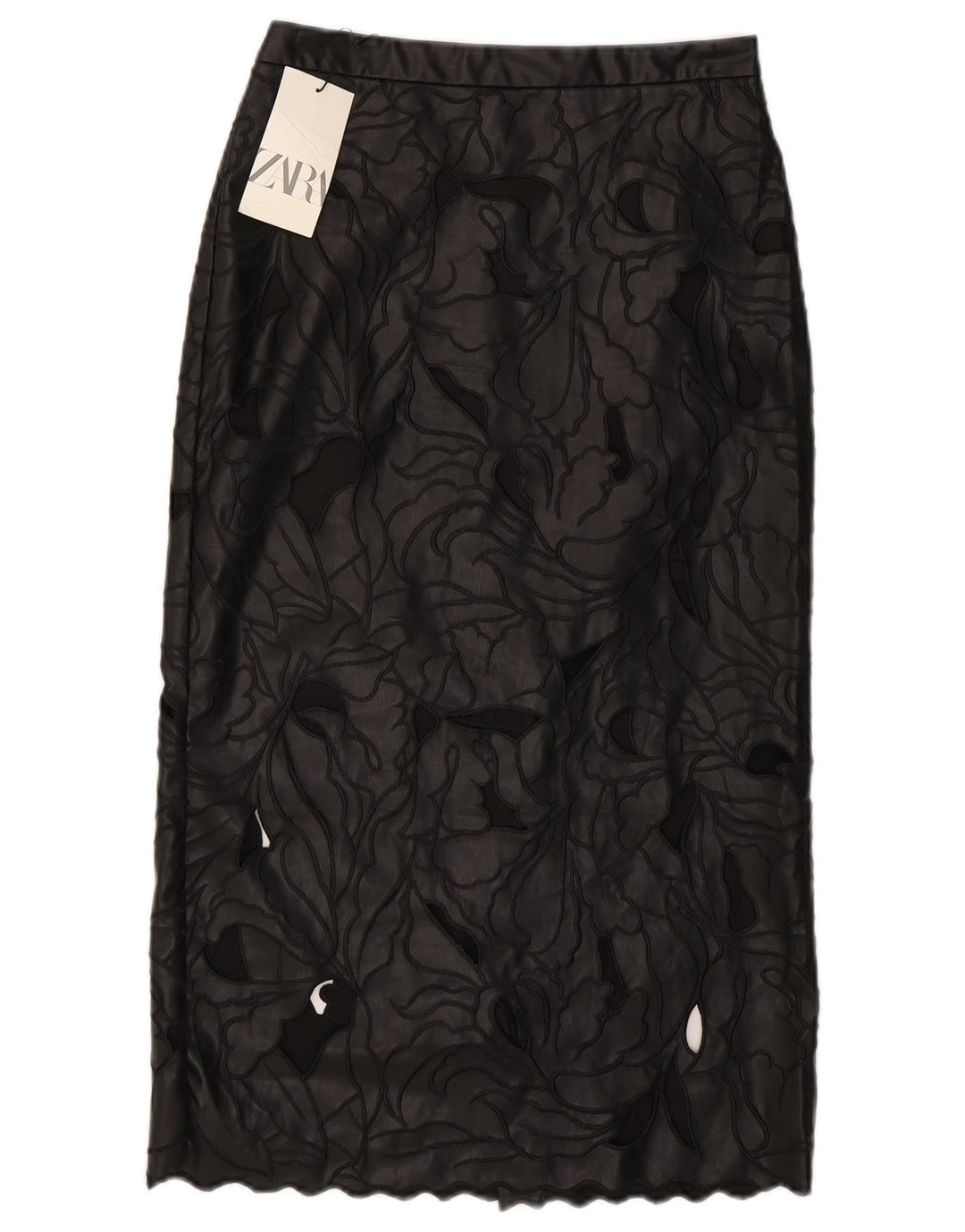 Zara Womens Leather Skirt Small W26 Black Floral