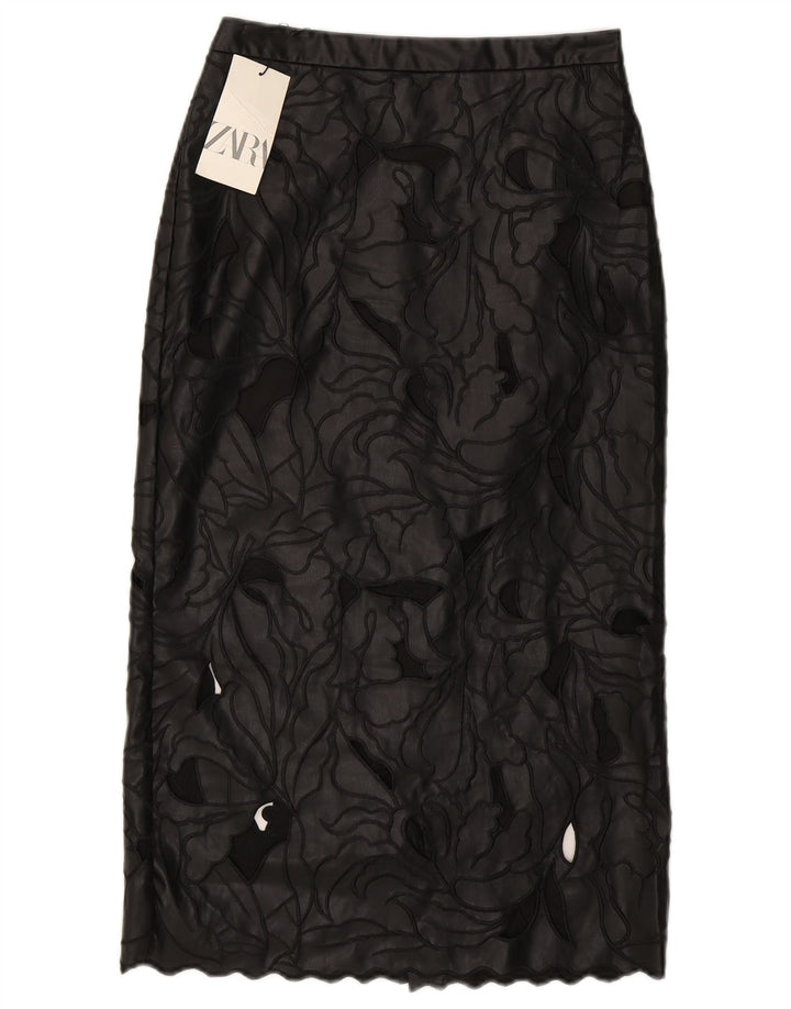 Zara Womens Leather Skirt Small W26 Black Floral
