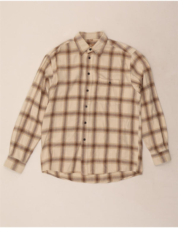 CAMARGUE Mens Flannel Shirt Size 39/40 Medium Beige Check Cotton