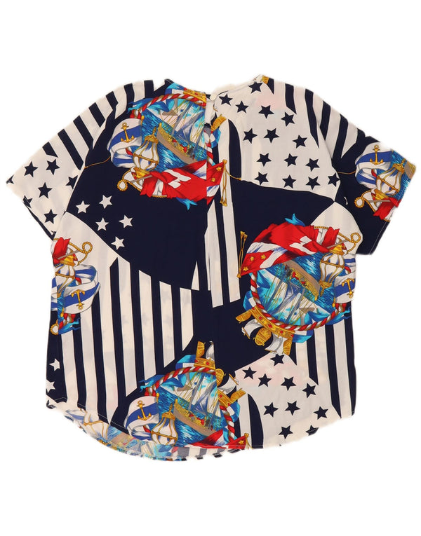 VINTAGE Womens Blouse Top UK 10/12 Medium Navy Blue Colourblock