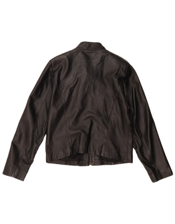 VINTAGE Womens Crop Leather Jacket UK 14 Medium Black Leather