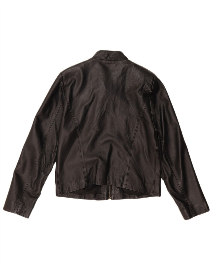 VINTAGE Womens Crop Leather Jacket UK 14 Medium Black Leather