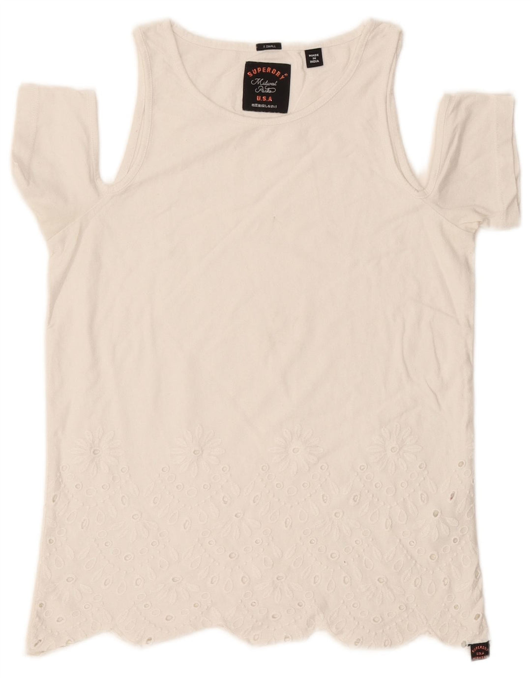 Superdry Womens Regular Fit T-Shirt Top UK 6 XS Off White Cotton